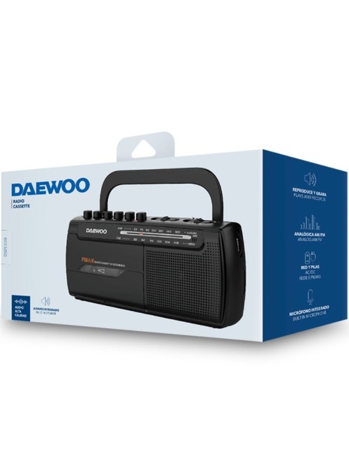 Radio Cassete Daewoo DW1108/ con Cable/ a Pilas/ Negra