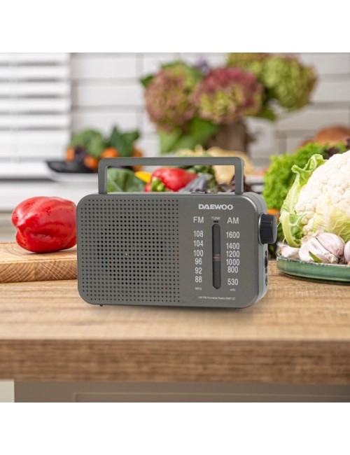 Radio Portátil Daewoo DW1121/con Cable/ a Pilas/ Gris