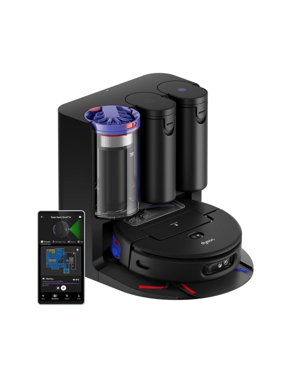 Robot Aspirador Dyson Spot+Scrub AI/ Friegasuelos/ control por WiFi/ Negro