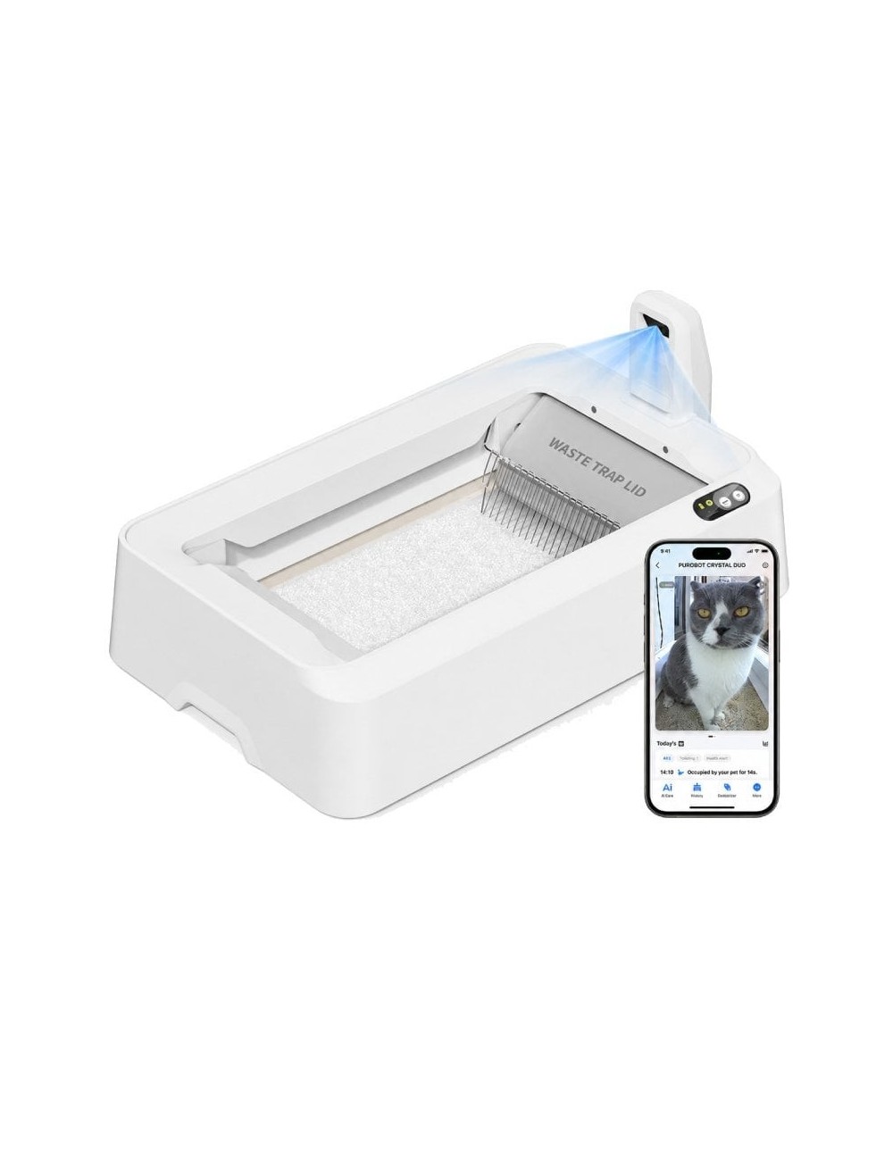 Arenero para Gatos Autolimpiable PetKit PuroBot Crystal Duo con Cubierta/ Control desde APP/ Blanco