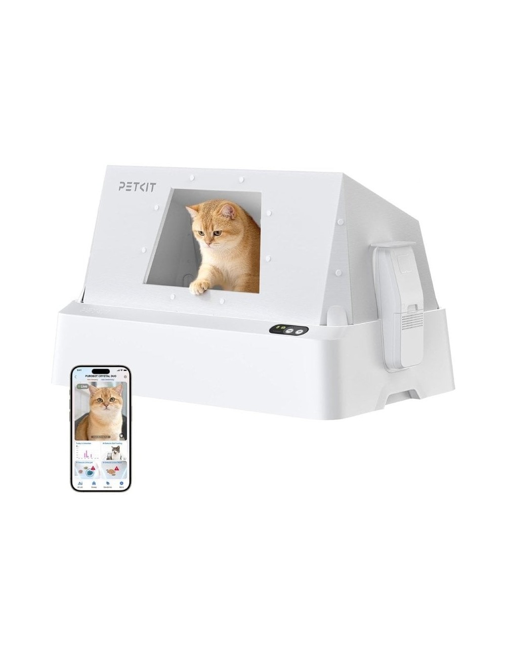 Arenero para Gatos Autolimpiable PetKit PuroBot Crystal Duo con Cubierta/ Control desde APP/ Blanco