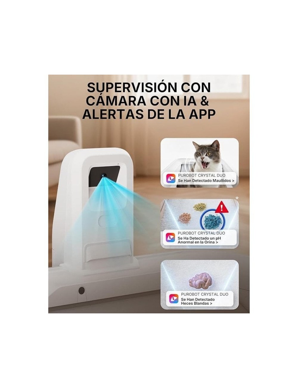 Arenero para Gatos Autolimpiable PetKit PuroBot Crystal Duo con Cubierta/ Control desde APP/ Blanco
