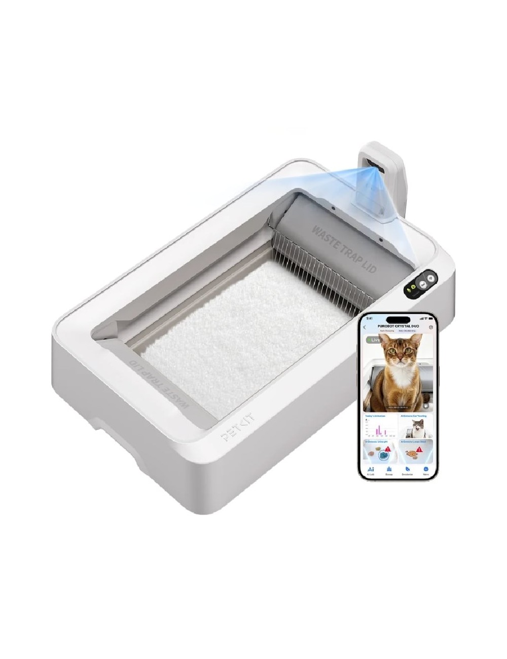 Arenero para Gatos Autolimpiable PetKit PuroBot Crystal Duo con Cámara/ Control desde APP/ Blanco
