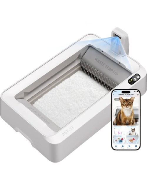 Arenero para Gatos Autolimpiable PetKit PuroBot Crystal Duo con Cámara/ Control desde APP/ Blanco