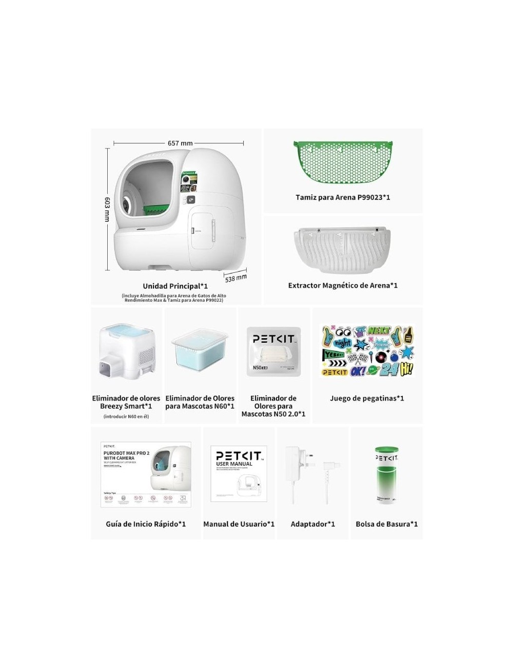 Arenero para Gatos Autolimpiable PetKit PuroBot Max Pro 2/ 76L/ Control desde APP/ Blanco