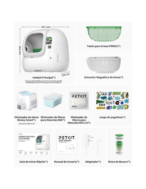 Arenero para Gatos Autolimpiable PetKit PuroBot Max Pro 2/ 76L/ Control desde APP/ Blanco