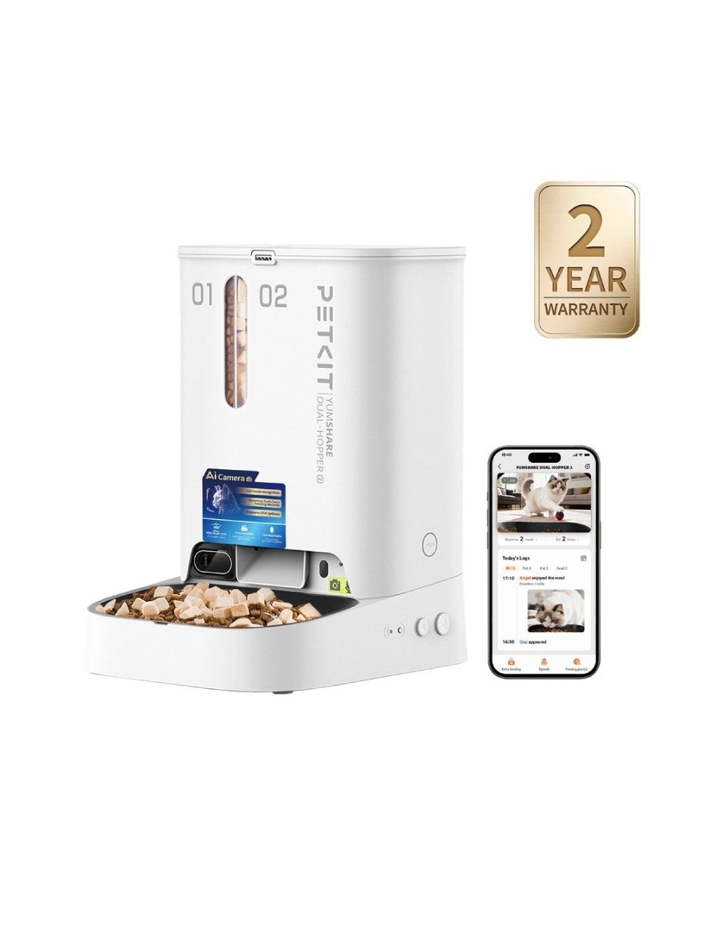 Comedero de mascotas Inteligente PetKit YumShare Dual-Hopper 2/ Cámara HD/ con Micrófono