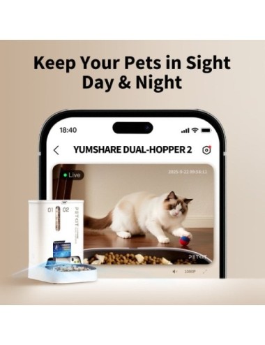 Comedero de mascotas Inteligente PetKit YumShare Dual-Hopper 2/ Cámara HD/ con Micrófono
