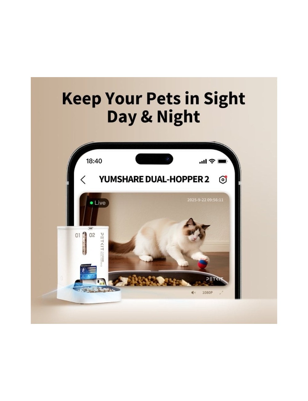 Comedero de mascotas Inteligente PetKit YumShare Dual-Hopper 2/ Cámara HD/ con Micrófono