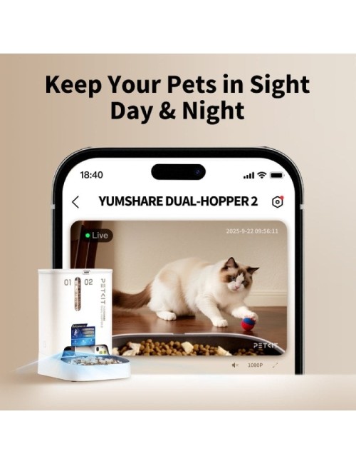 Comedero de mascotas Inteligente PetKit YumShare Dual-Hopper 2/ Cámara HD/ con Micrófono
