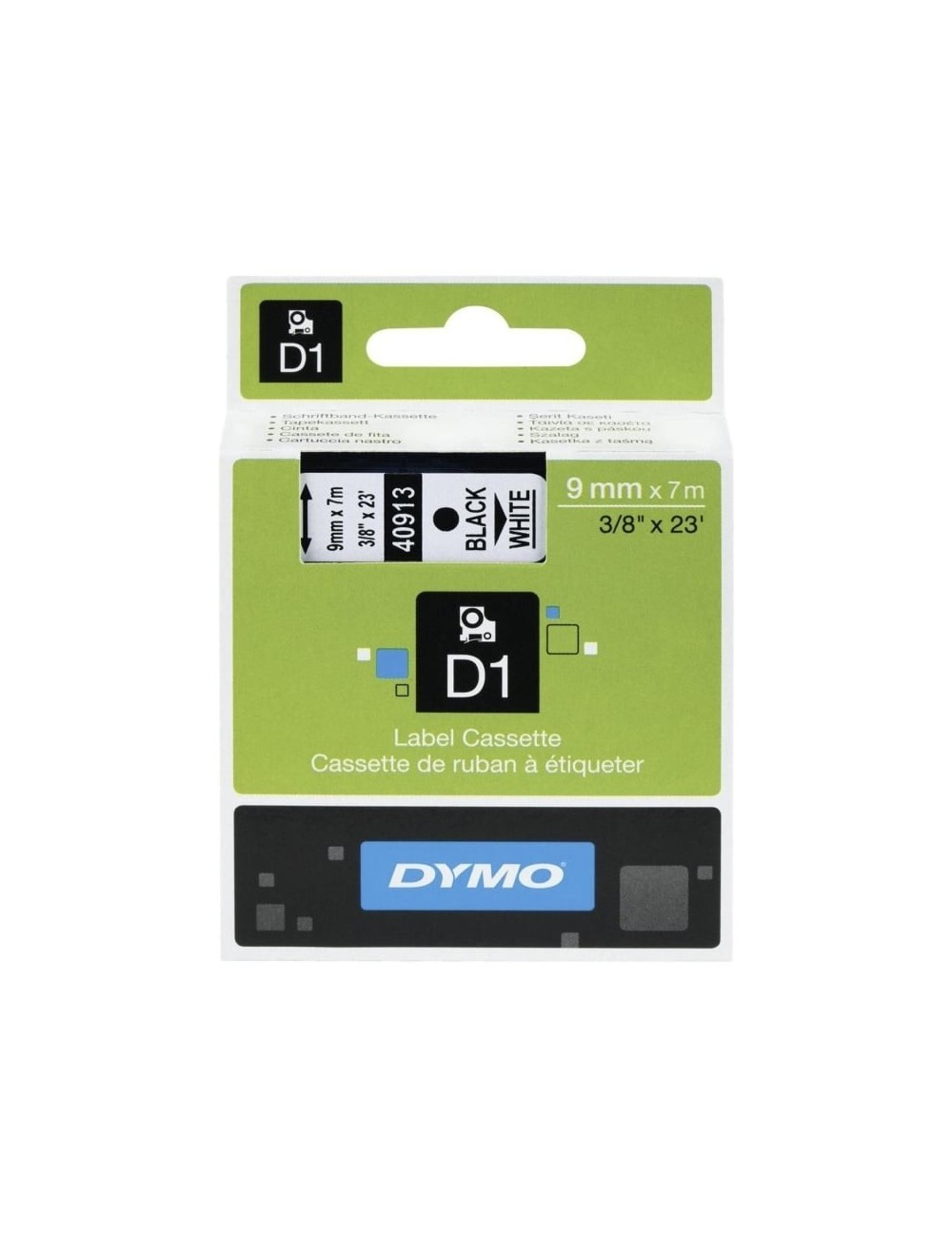 Cinta Rotuladora Adhesiva de Plástico Dymo D1 40913/ para Label Manager/ 9mm x 7m/ Negra-Blanca