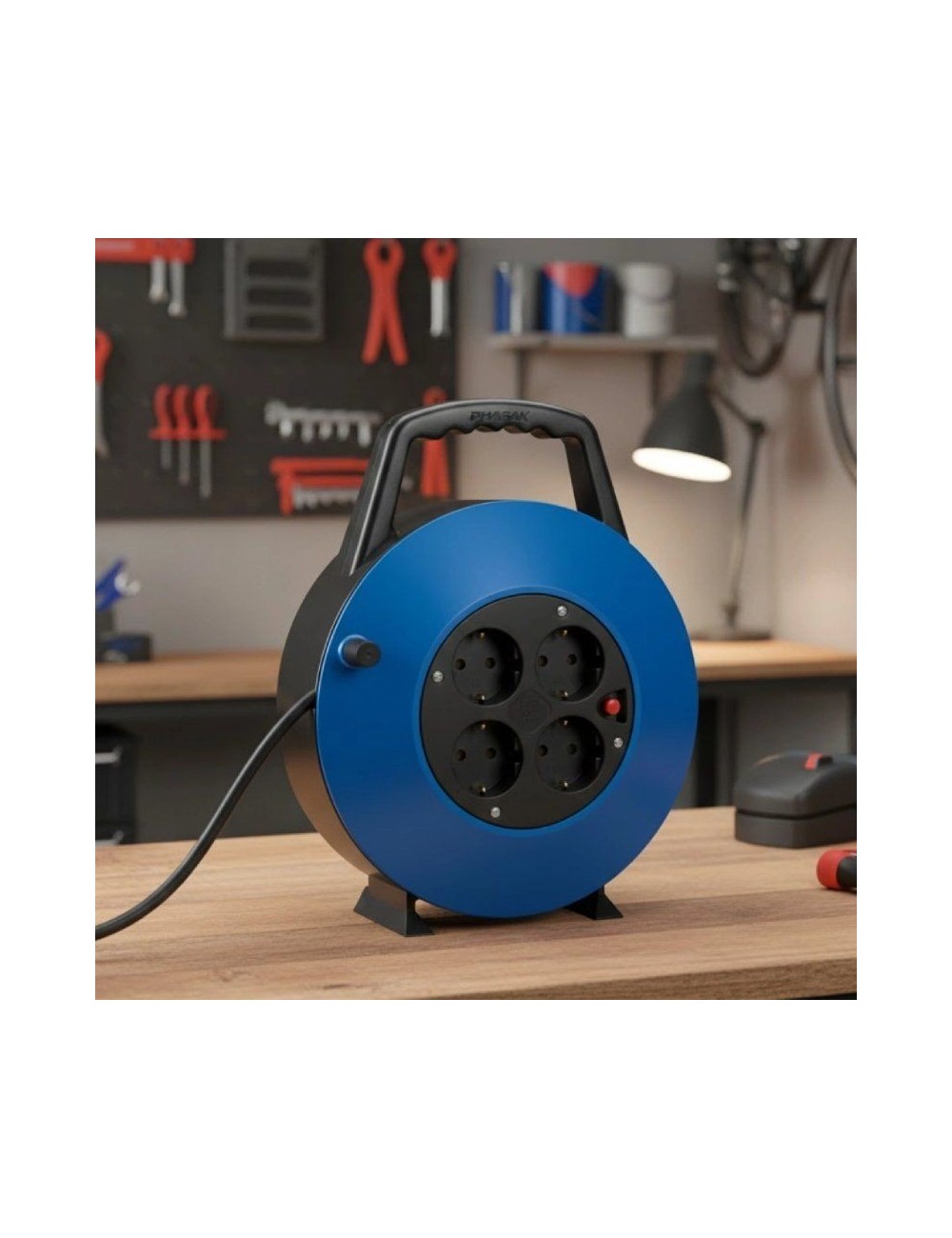Regleta enrollable Phasak BN 3411/ 4 Tomas de Corriente/ Cable 10m/ Azul