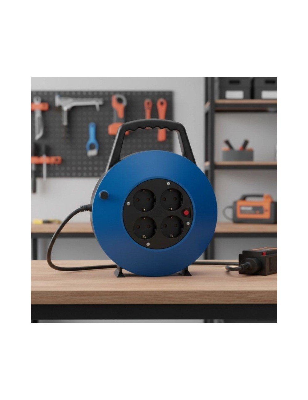 Regleta enrollable Phasak BN 3411/ 4 Tomas de Corriente/ Cable 10m/ Azul