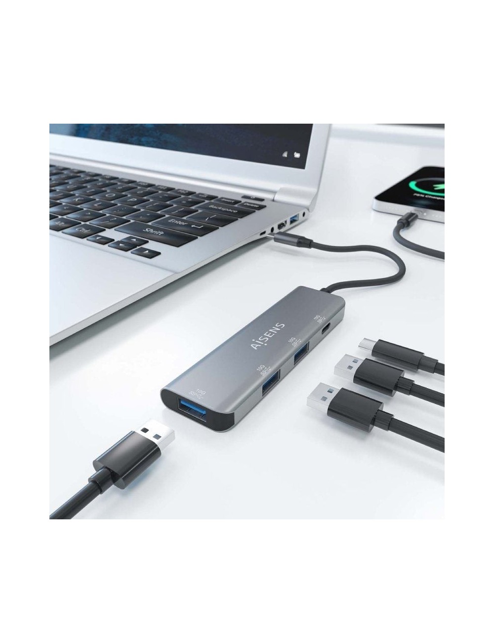 Hub USB Tipo-C Aisens A109-0764/ 3xUSB/ 1xUSB Tipo-C/ Gris