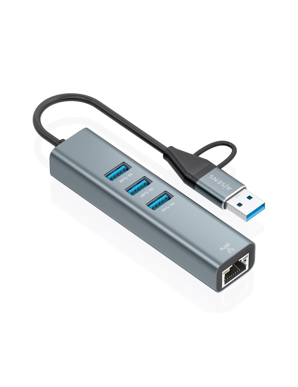 Hub USB + USB Tipo-C 3.2 Aisens A109-1033/ 3xUSB/ 1xRJ45/ Gris