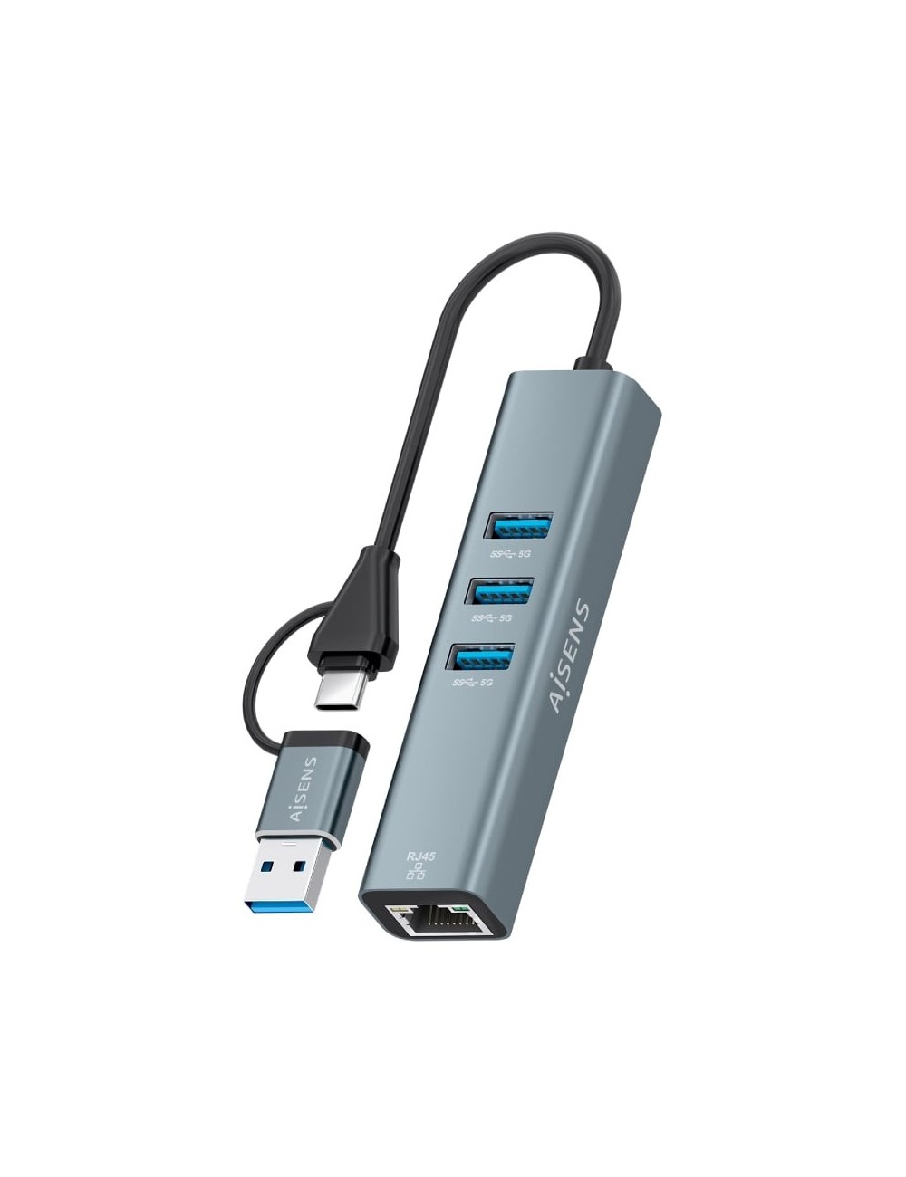 Hub USB + USB Tipo-C 3.2 Aisens A109-1033/ 3xUSB/ 1xRJ45/ Gris