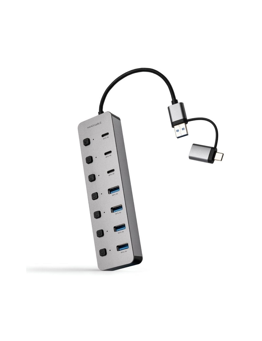 Hub USB + USB Tipo-C Nanocable 10.16.4510/ 4xUSB/ 3xUSB Tipo-C/ 1xUSB Tipo-C PD/ Gris
