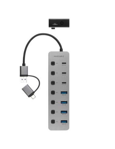 Hub USB + USB Tipo-C Nanocable 10.16.4510/ 4xUSB/ 3xUSB Tipo-C/ 1xUSB Tipo-C PD/ Gris