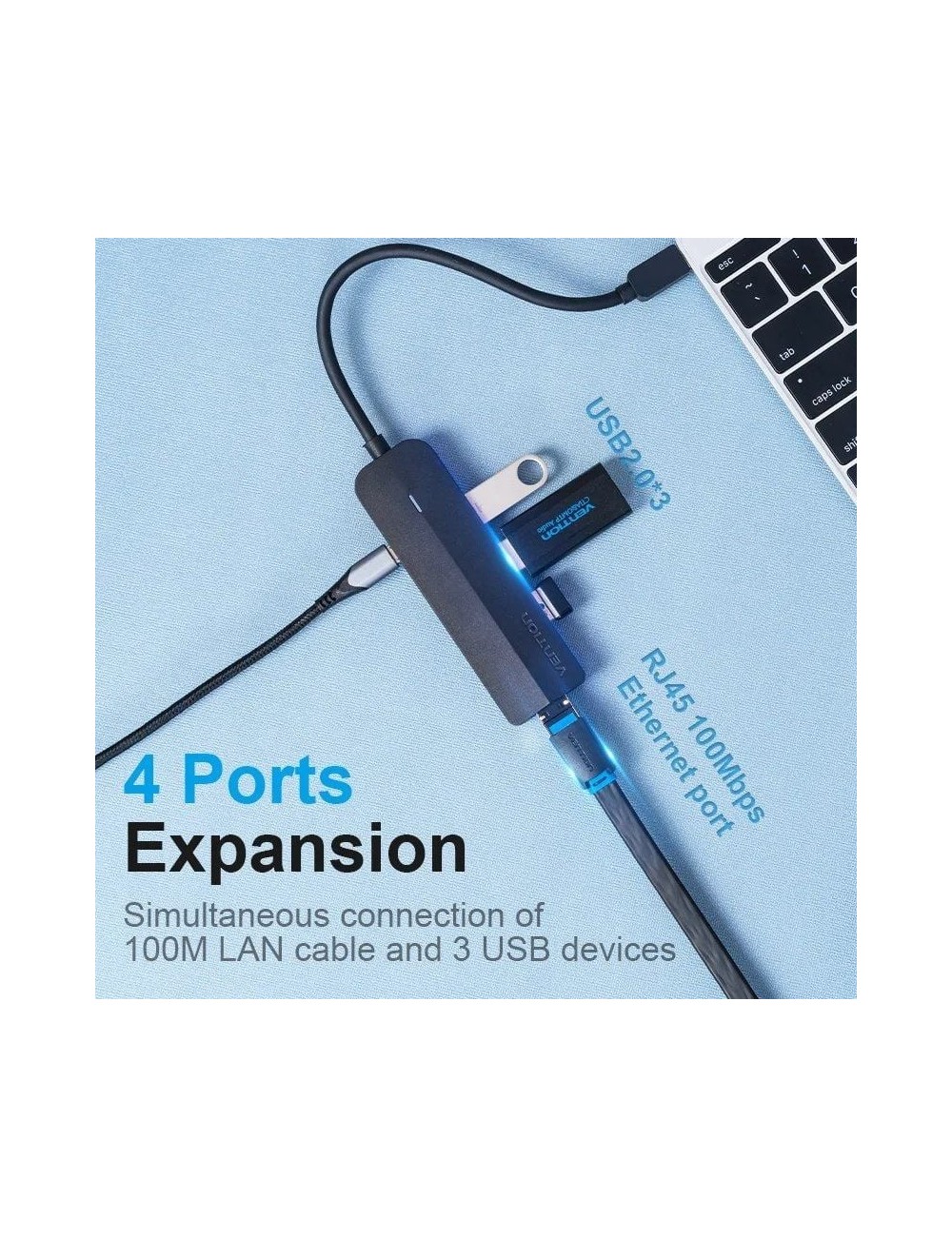 Hub USB Tipo-C Vention TGOBB/ 3xUSB/ 1xRJ45/ 1x Micro B PD