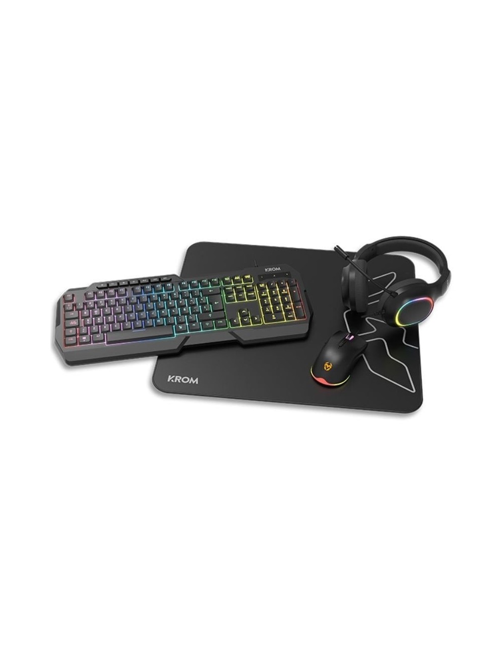 Pack Gaming Krom Kenta/ Teclado RGB + Ratón + Alfombrilla + Auriculares