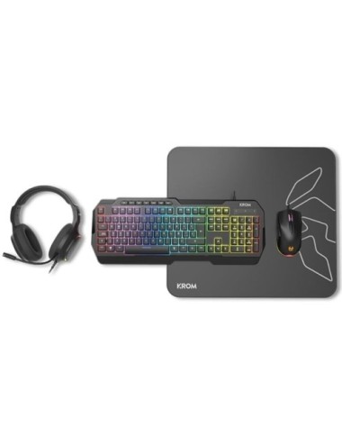 Pack Gaming Krom Kenta/ Teclado RGB + Ratón + Alfombrilla + Auriculares
