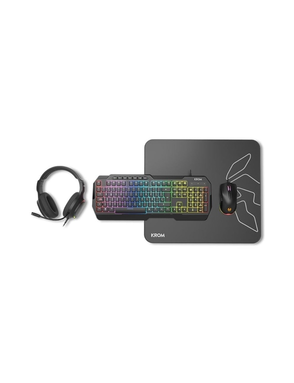 Pack Gaming Krom Kenta/ Teclado RGB + Ratón + Alfombrilla + Auriculares