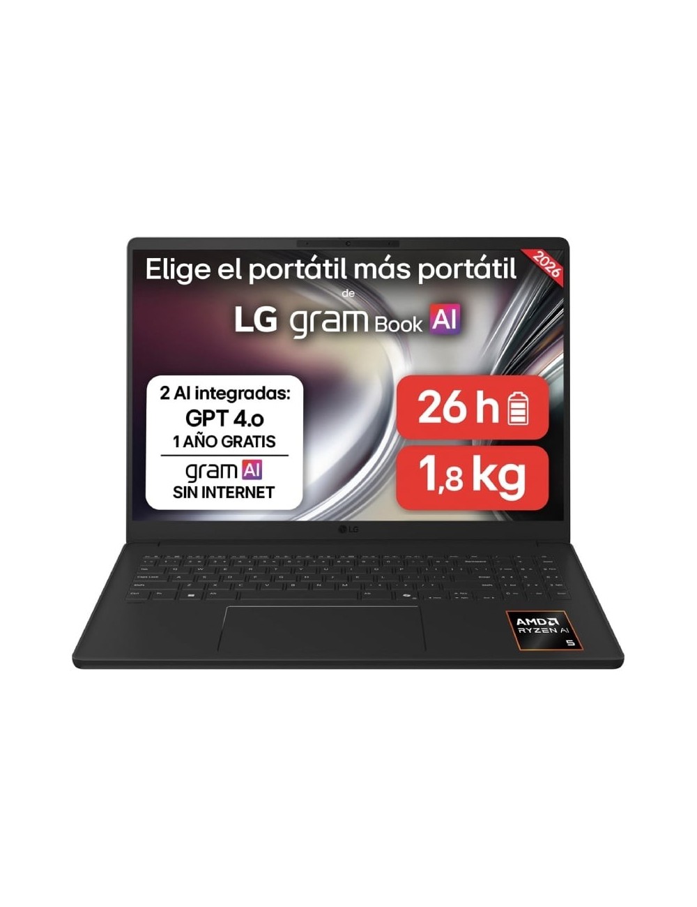 Portátil LG Gram 16UD55U-G.AX85BN Ryzen AI 7 445/ 32GB/ 512GB SSD/ 16'/ Sin Sistema Operativo