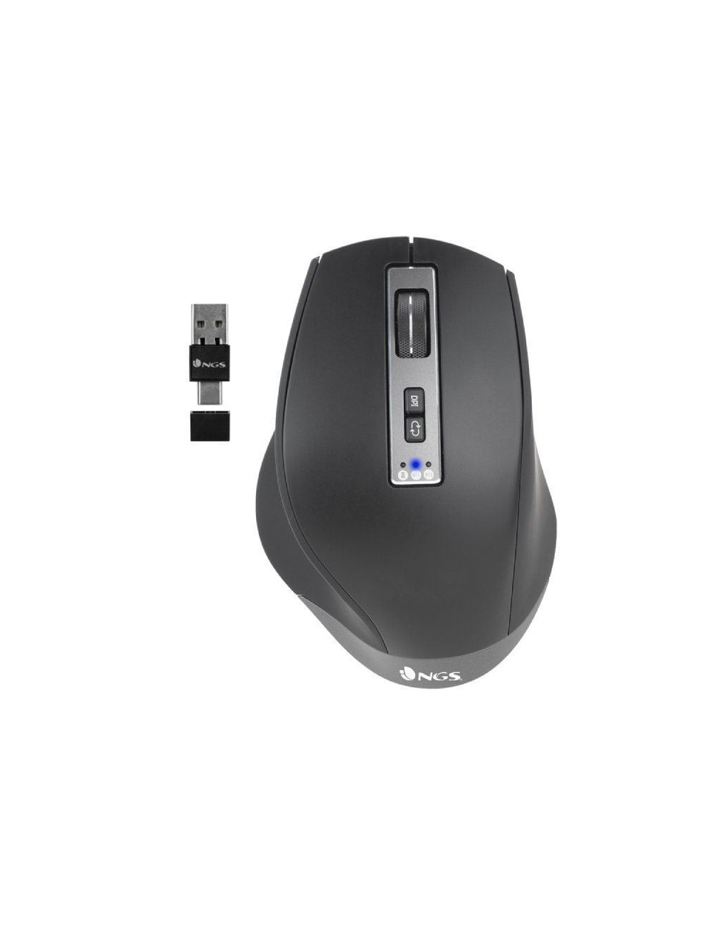 Ratón Ergonómico Inalámbrico NGS BLUR-RB/ Batería recargable/ Hasta 3200 DPI/ Negro