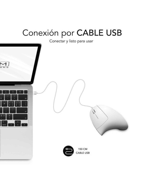 Ratón Vertical Subblim Glide Vertical Ergo Wired/ Hasta 1600 DPI/ Blanco