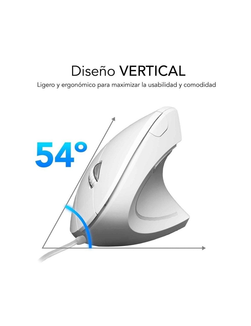 Ratón Vertical Subblim Glide Vertical Ergo Wired/ Hasta 1600 DPI/ Blanco