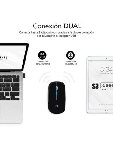 Ratón Inalámbrico Subblim LED Dual Flat/ Batería recargable/ Hasta 1600 DPI
