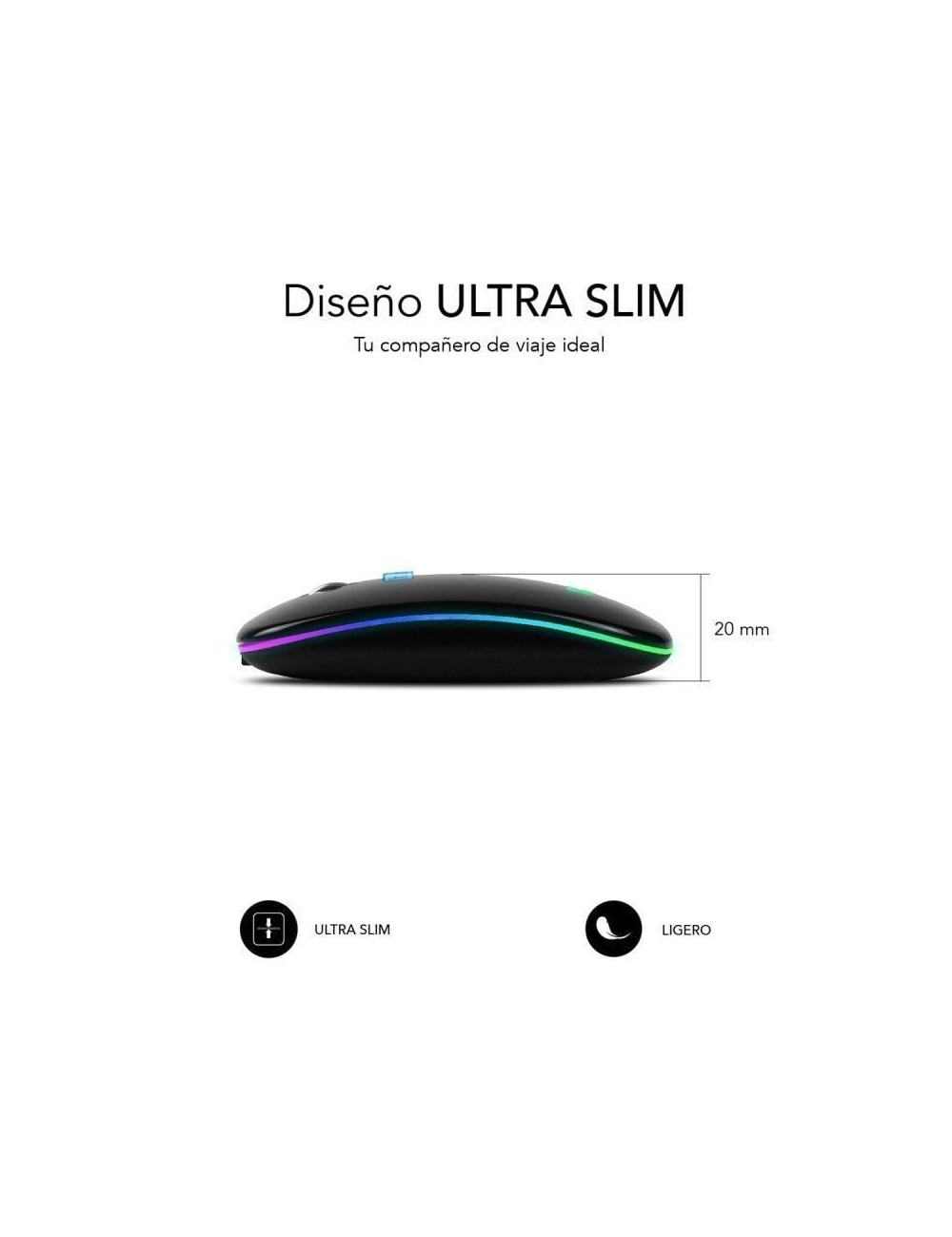 Ratón Inalámbrico Subblim LED Dual Flat/ Batería recargable/ Hasta 1600 DPI