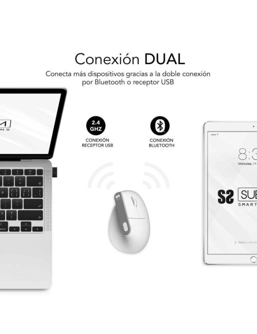 Ratón Vertical Inalámbrico Subblim Nature Vertical Ergo Dual Battery/ Batería Recargable/ Hasta 4000 DPI/ Blanco