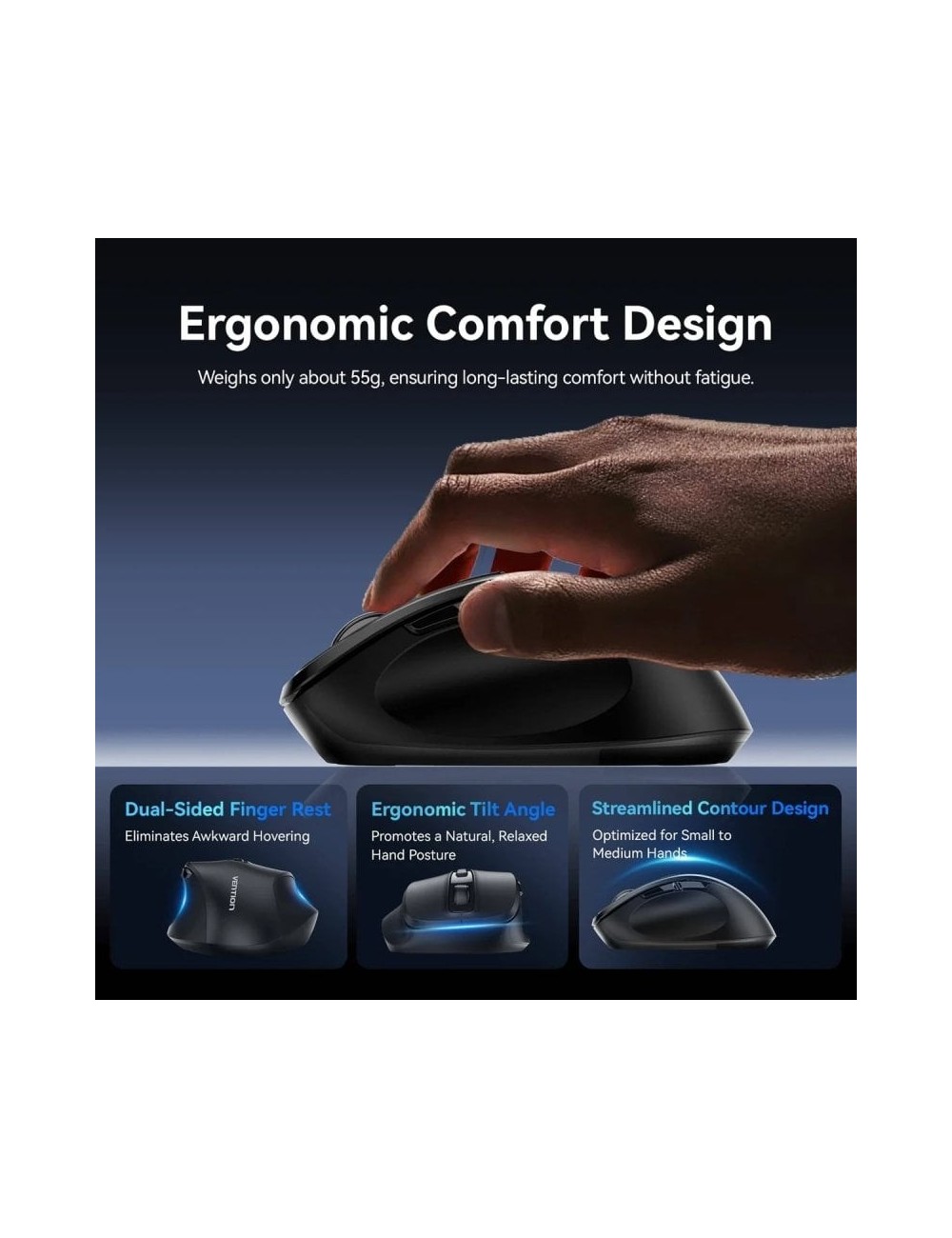 Ratón Ergonómico Silencioso Inalámbrico Vention KTHB0-ST/ Hasta 4000 DPI