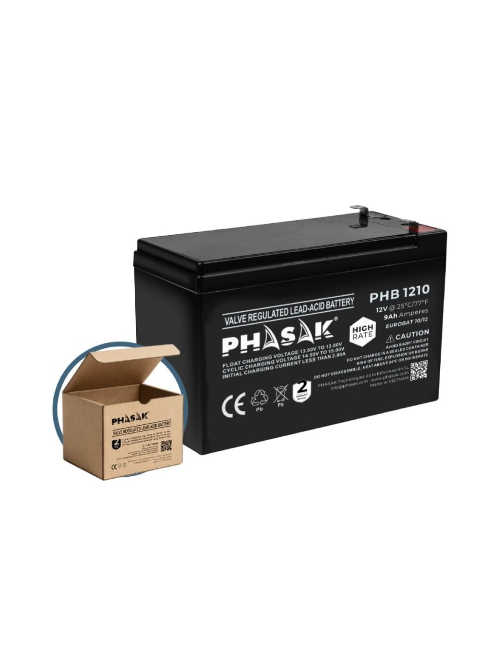 Batería Phasak PHB 1210 compatible con SAI/UPS PHASAK según especificaciones