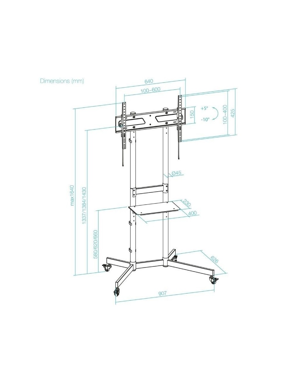 Soporte de Suelo Inclinable con Ruedas TooQ KEFRÉN FS1150M-B para TV de 37-70'/ hasta 70kg