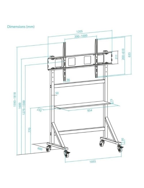 Soporte de Suelo Ajustable con Ruedas TooQ FS20105M-B para TV de 60-105'/ hasta 120kg