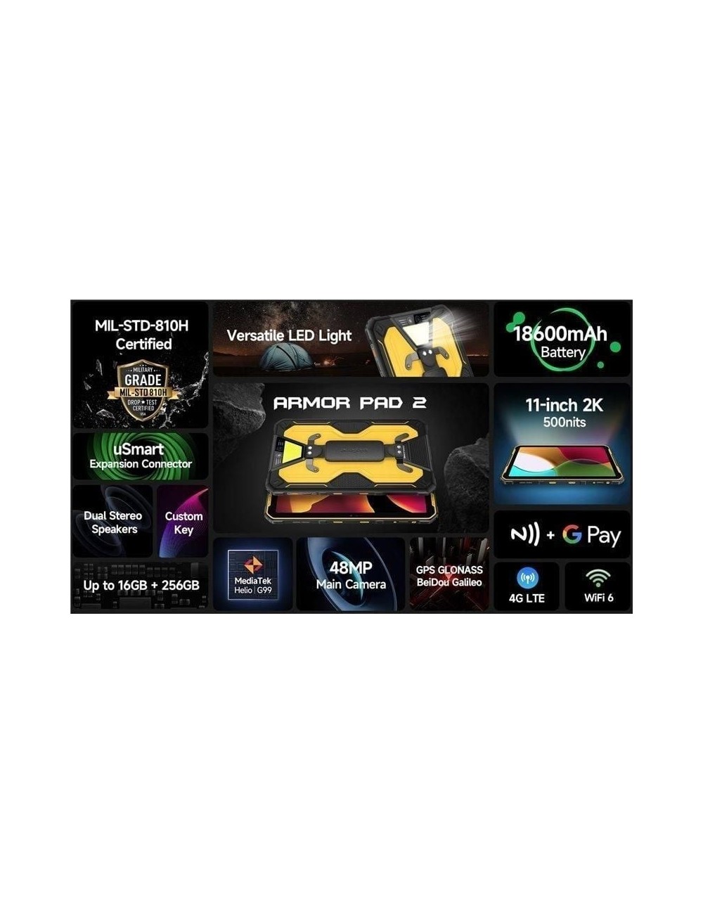 Tablet Rugerizada Ulefone Armor Pad 2 11'/ 8GB/ 256GB/ Octacore/ 4G/ Negro y Amarillo
