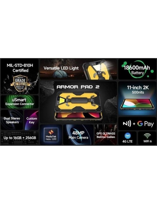Tablet Rugerizada Ulefone Armor Pad 2 11'/ 8GB/ 256GB/ Octacore/ 4G/ Negro y Amarillo
