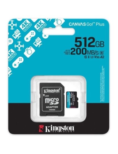 Tarjeta de Memoria Kingston CANVAS Go! Plus 512GB microSD XC con Adaptador/ Clase 10/ 200MBs