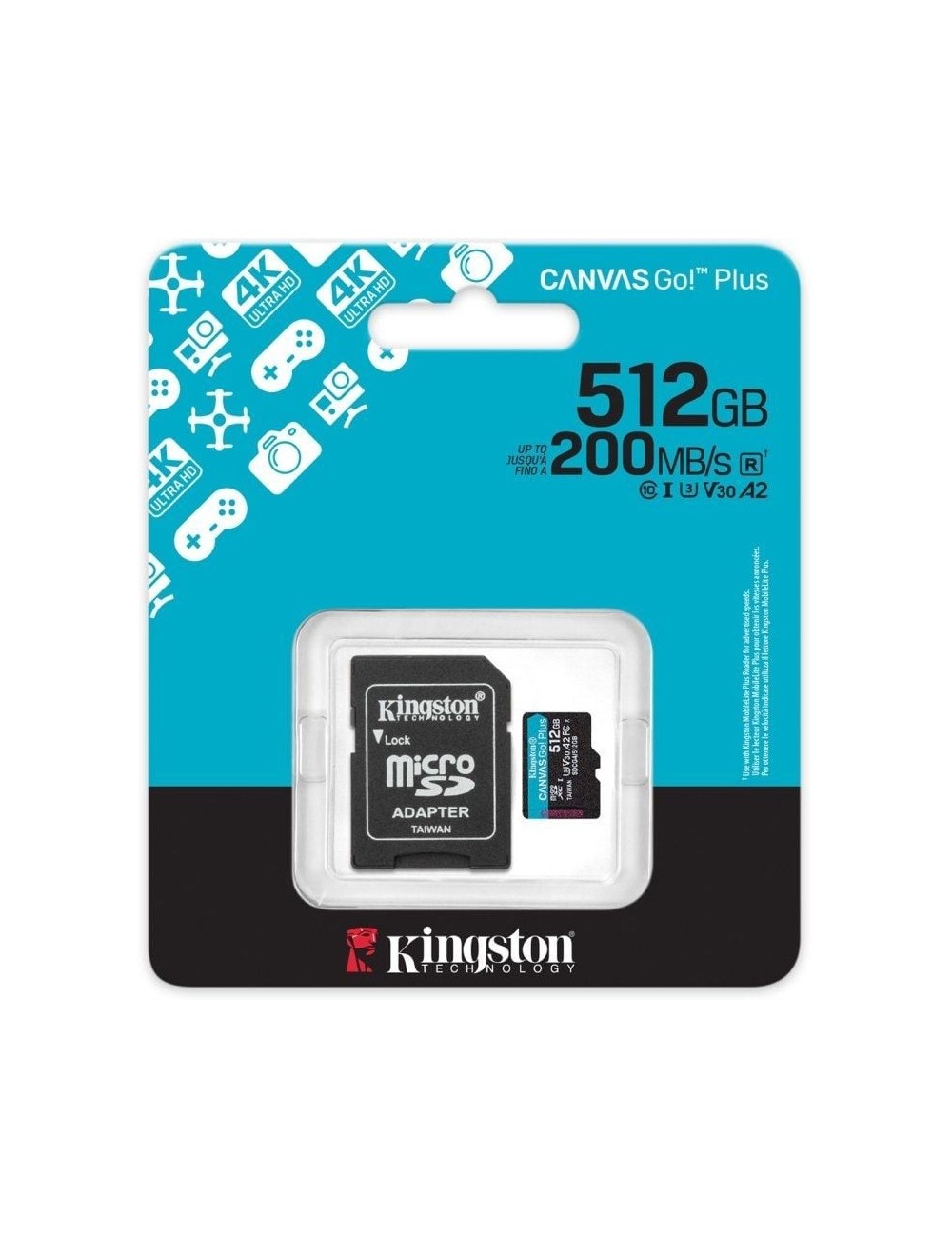 Tarjeta de Memoria Kingston CANVAS Go! Plus 512GB microSD XC con Adaptador/ Clase 10/ 200MBs