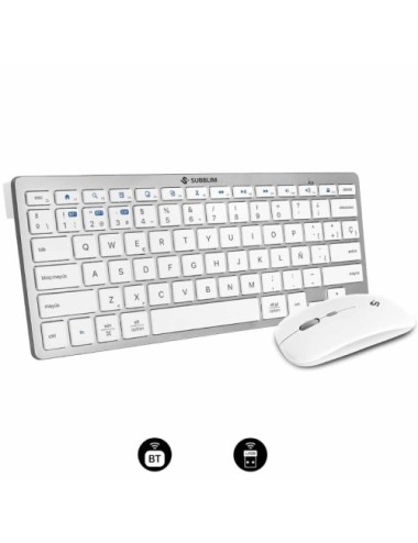 Teclado y Ratón Inalámbrico Subblim OCO015 Combo Multidispositivo Compacto PT/ Plata/ Portugués