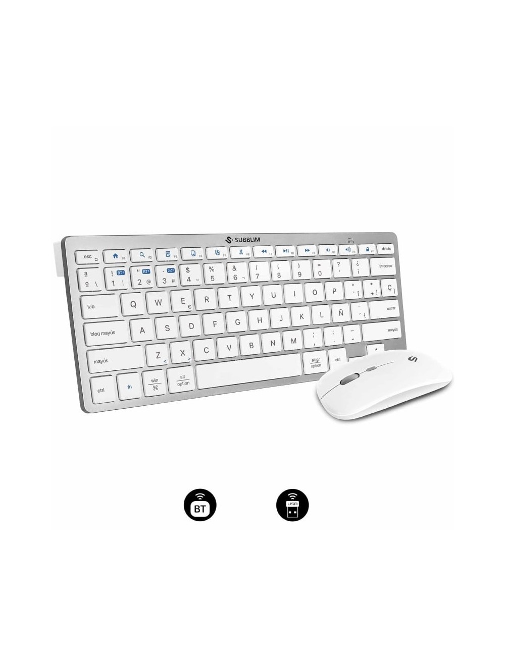 Teclado y Ratón Inalámbrico Subblim OCO015 Combo Multidispositivo Compacto PT/ Plata/ Portugués