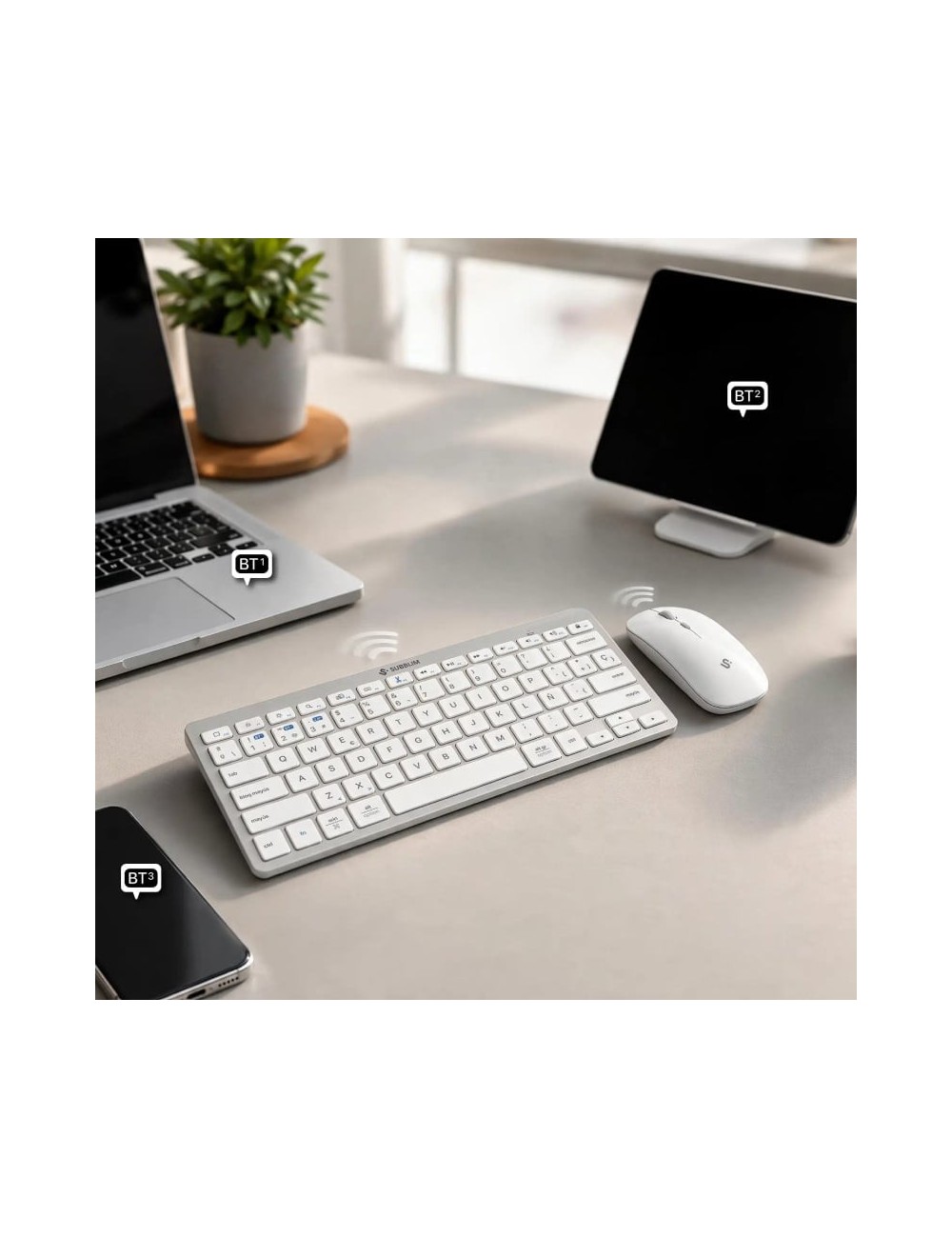 Teclado y Ratón Inalámbrico Subblim OCO015 Combo Multidispositivo Compacto PT/ Plata/ Portugués