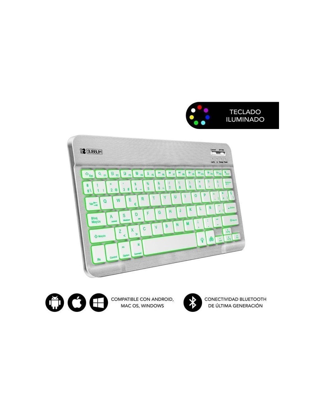 Teclado Compacto Inalámbrico Subblim Smart Backlit/ Plata