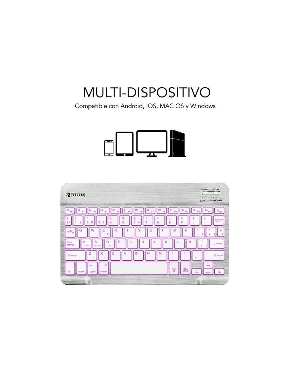 Teclado Compacto Inalámbrico Subblim Smart Backlit/ Plata