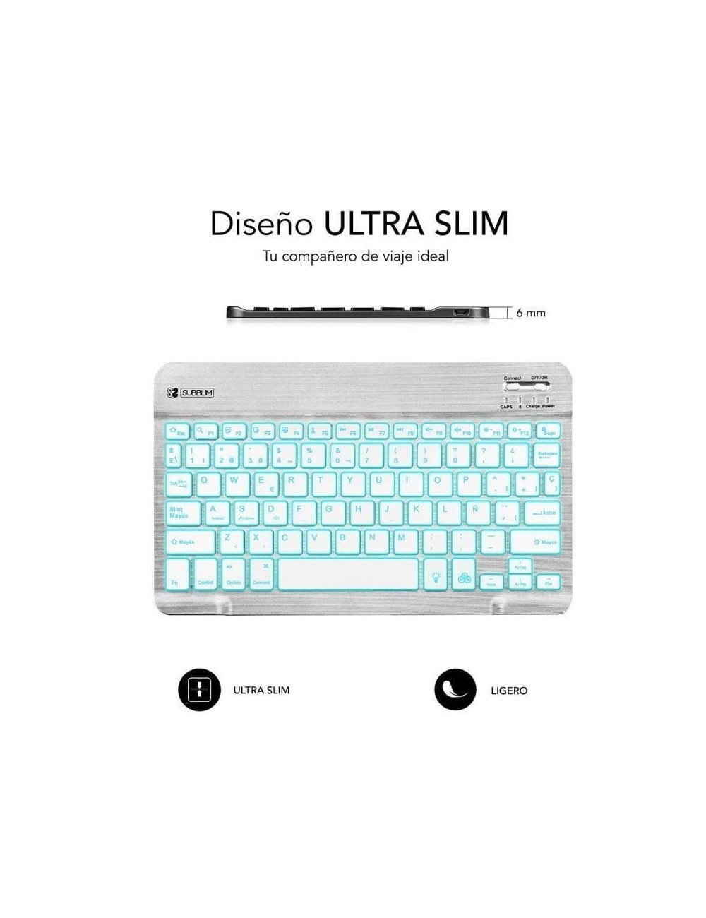 Teclado Compacto Inalámbrico Subblim Smart Backlit/ Plata