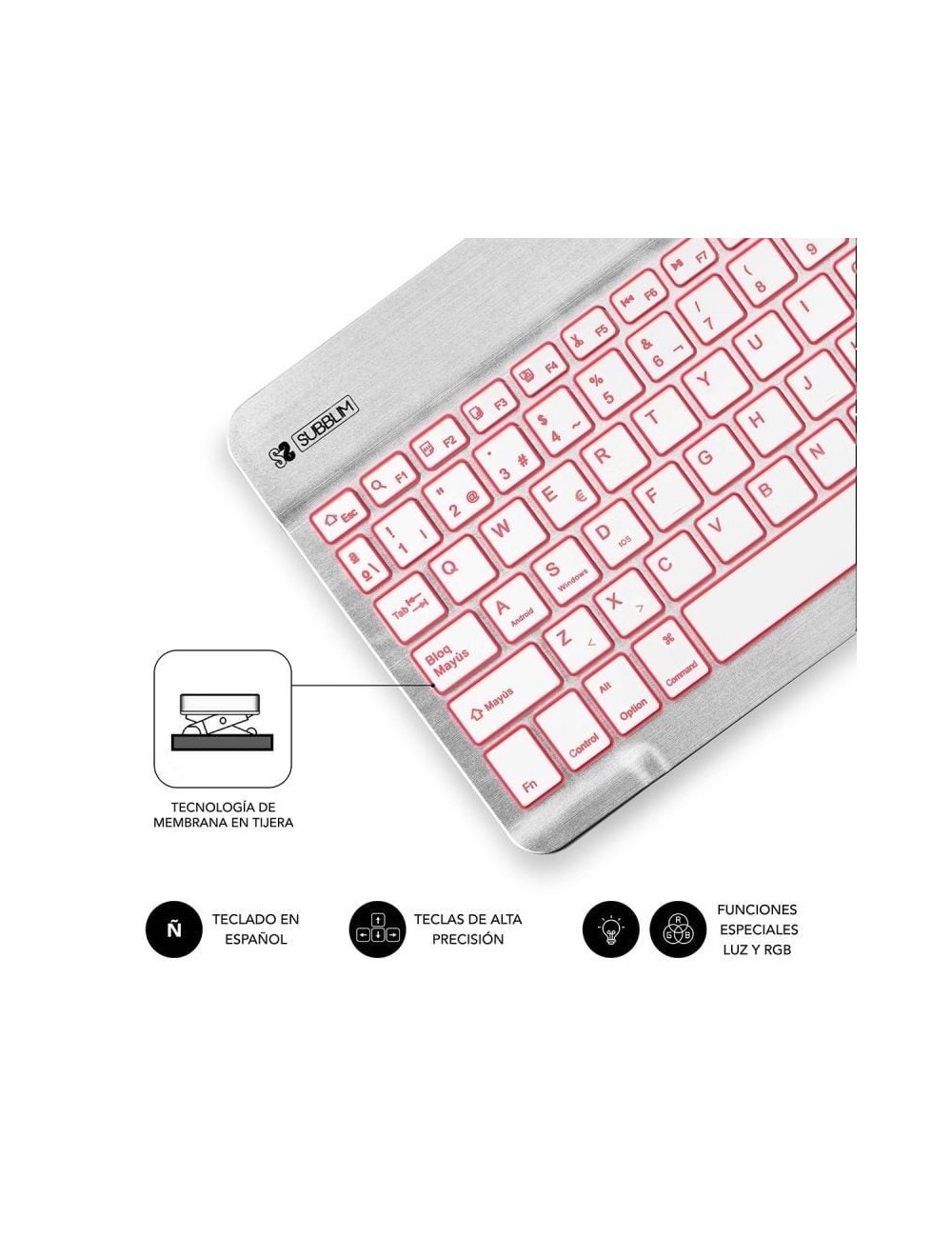 Teclado Compacto Inalámbrico Subblim Smart Backlit/ Plata