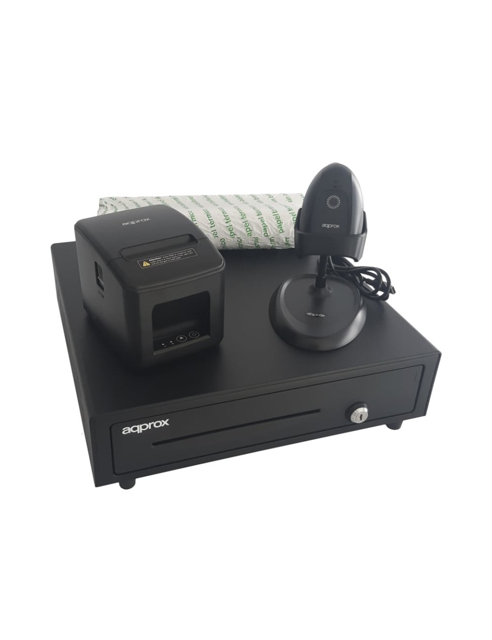 Pack para TPV Approx appPOSPACK4180USB/ Cajón Portamonedas + Impresora Térmica de Tickets + Lector de Códigos + Rollos Térmicos