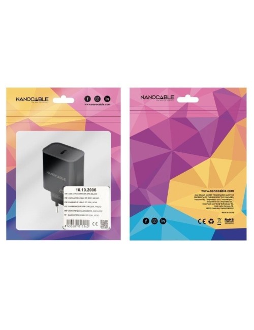 Cargador de Pared Nanocable 10.10.2006/ 1xUSB Tipo-C/ 20W/ Negro